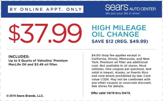 $37.99 Sears High Mileage Oil Change Coupon