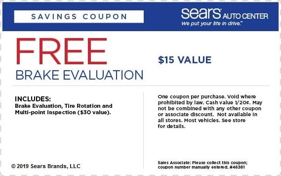 Free Brake Evaluation Sears Coupon